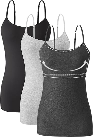 Orrpally Women Cotton Camisole Shelf Bra Cami Tank Tops Adjustable Spaghetti Strap Tank Top 3-Pack