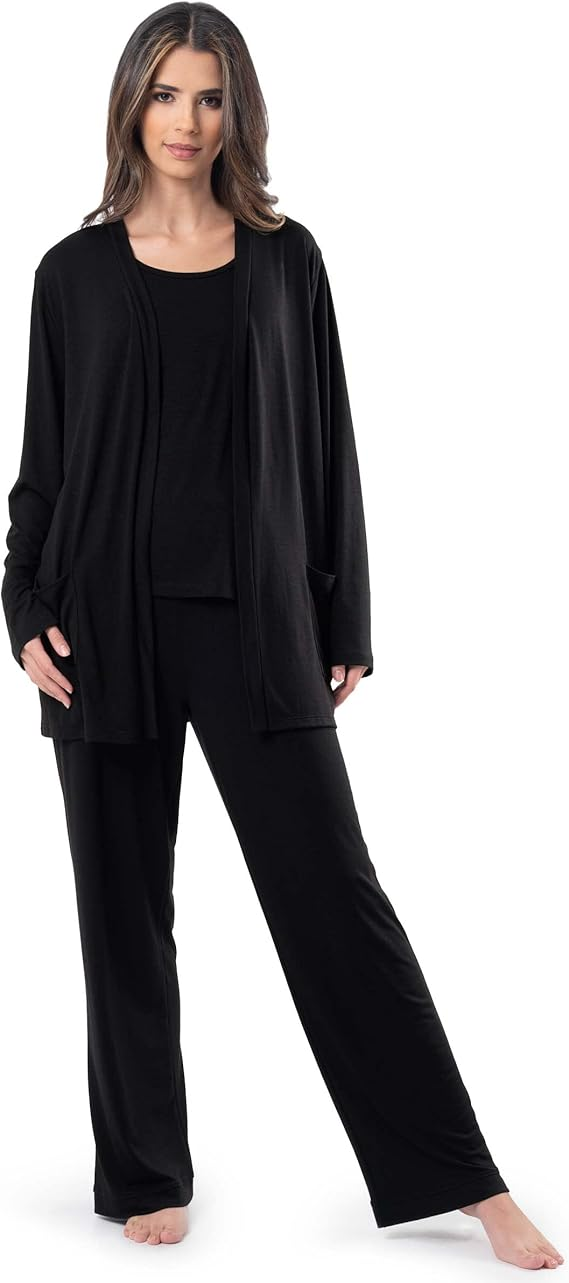 Fruit of the Loom womens Breathable Tank Top, Pant, and Cardigan Sleep Set