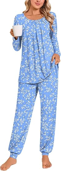 Anymeet Womens Pajama Sets Fall Winter Long Sleeve 2 Piece Sleepwear Soft Lounge Outfits with Pockets