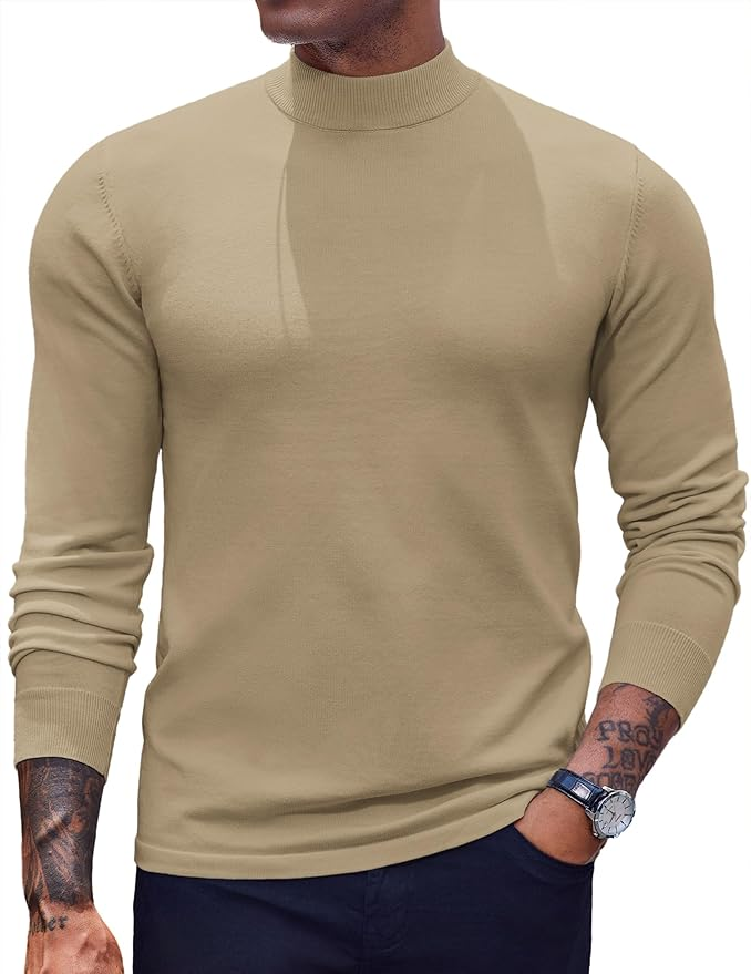 COOFANDY Men's Mock Turtleneck Sweaters Long Sleeve Casual Knit Shirts Half Neck Thermal Lightweight Pullover Sweater