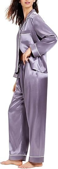 Lonxu Silk Satin Womens Pajama Sets Button Down Sleepwear Loungewear XS~3XL