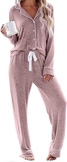 Aamikast Women's Pajama Sets Long Sleeve Button Down Sleepwear Nightwear Soft Pjs Lounge Sets