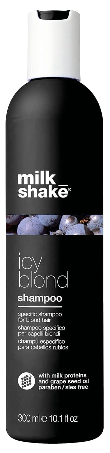milk_shake icy blond shampoo award winning shampoo with black pigment to cool brassy tones and enhance platinum blonde hair ideal for maintaining icy, ash-toned color
