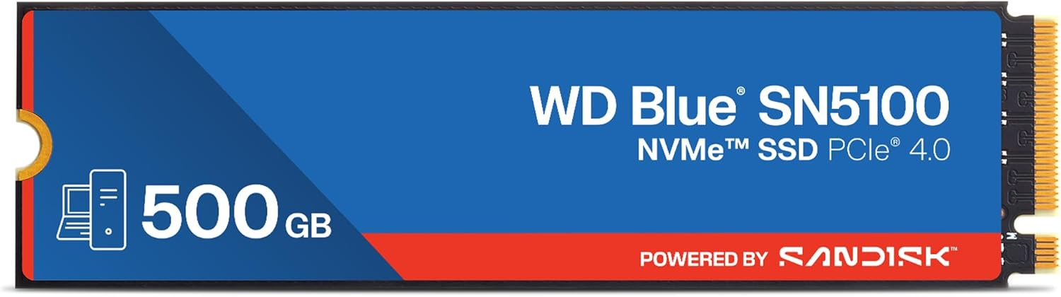 WD Blue SN5100 500GB NVMe SSD - M.2 2280, PCIe Gen 4.0, Internal Solid State Drive - Read Speeds Up to 6,600MB/s, Upgrade Storage for PC/Laptops - WDS500G5B0E